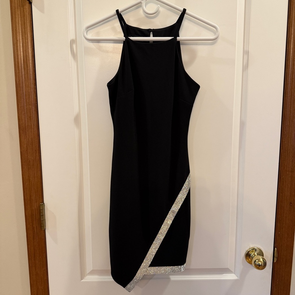 BCX Like NEW! XS Black Asymmetrical Dress with RhinestoneTrim